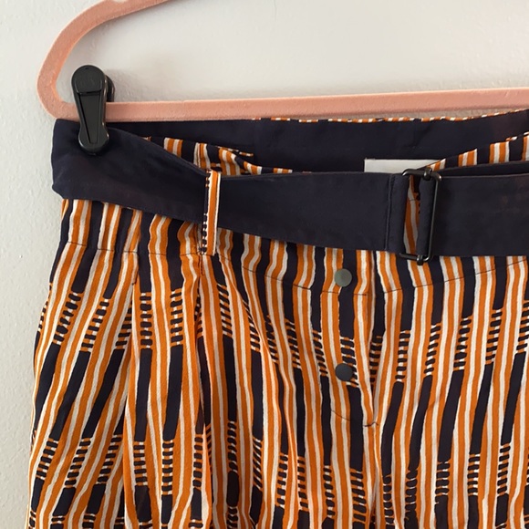 A.L.C. 2014 Orange Navy Striped Silk Shorts Oxford w/ Belt Snaps Women's Large - Picture 2 of 11